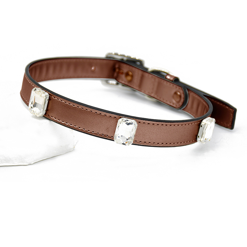 Crystal Stud Walk Set with Collar & Bag Holder - Tan