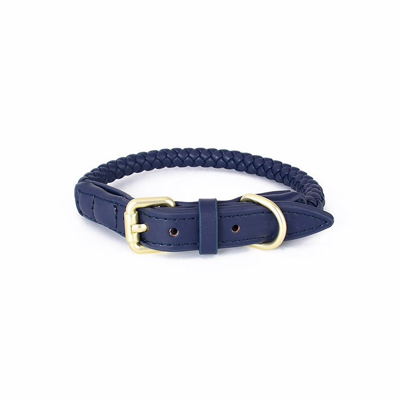 Sunflower Round-Braid Collar, Vegan Leather - Indigo