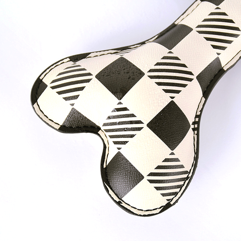 Checkerboard Bone Tug Toy with Long Strap Handle