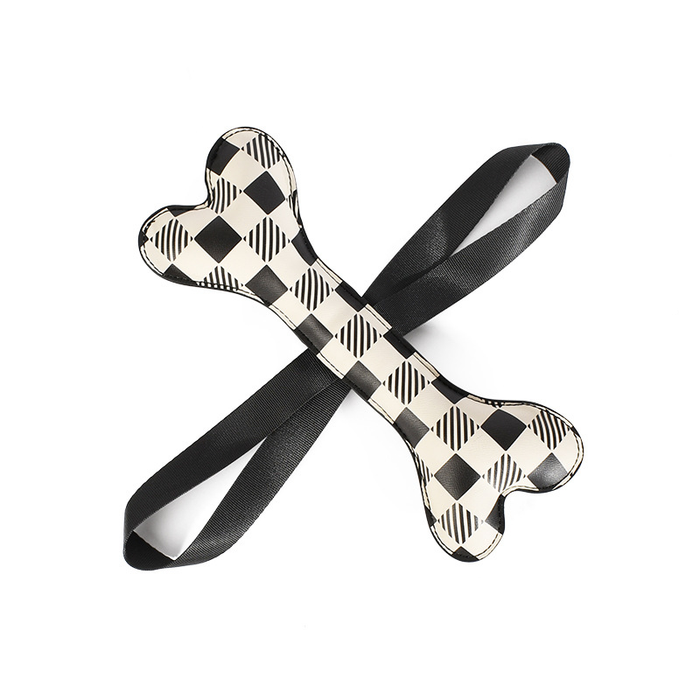 Checkerboard Bone Tug Toy with Long Strap Handle