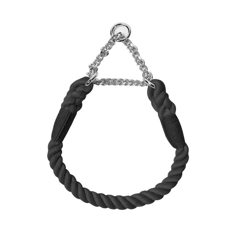 Gradient Rope & Chain Martingale Collar, Braided Cotton - Black