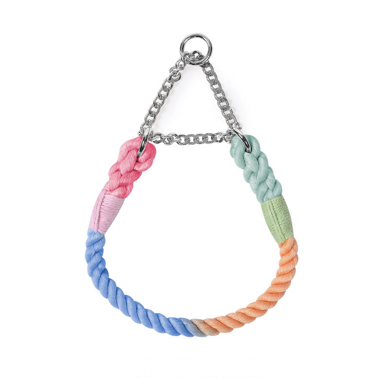 Gradient Rope & Chain Martingale Collar, Braided Cotton - Macaron