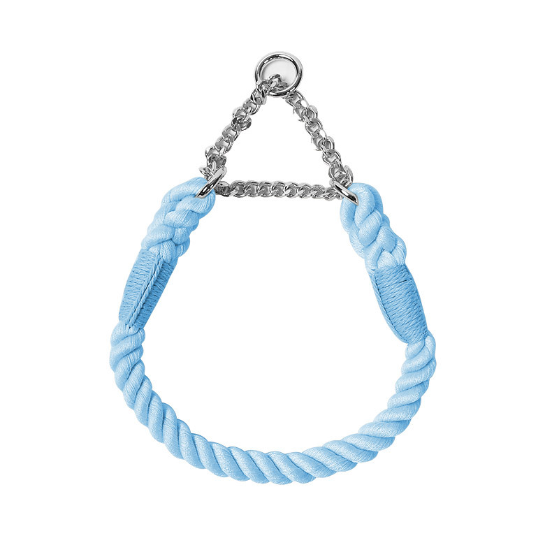 Gradient Rope & Chain Martingale Collar, Braided Cotton - Sky Blue