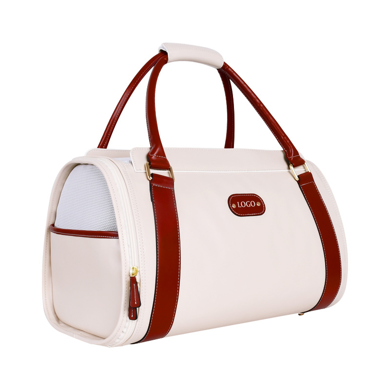 Duffel Travel Pet Carrier with Mesh Window, Vegan Leather