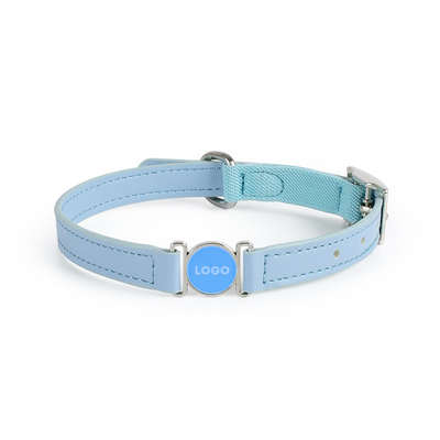 Powder Blue Leather Collar with Enamel Stud