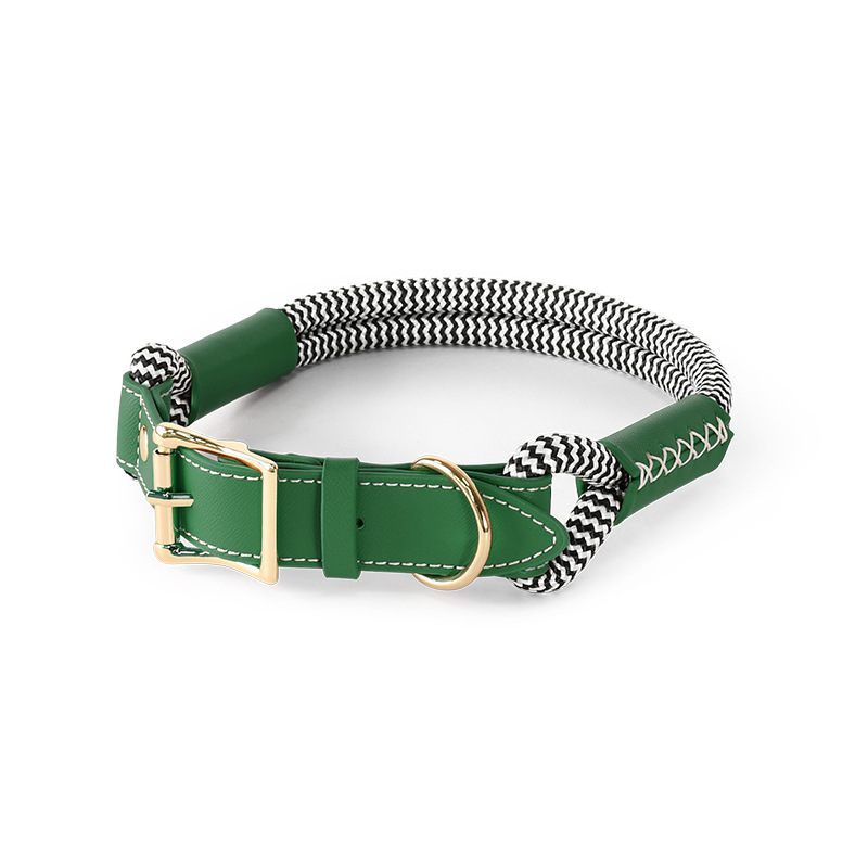Monochrome Stripe Rope Collar, Vegan Leather - Green