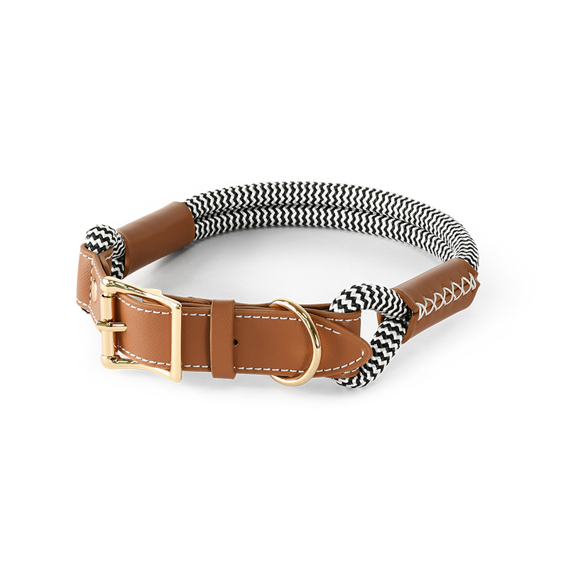 Monochrome Stripe Rope Collar, Vegan Leather