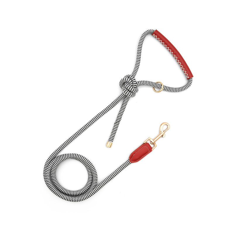 Monochrome Stripe Rope Lead, Vegan Leather - Red