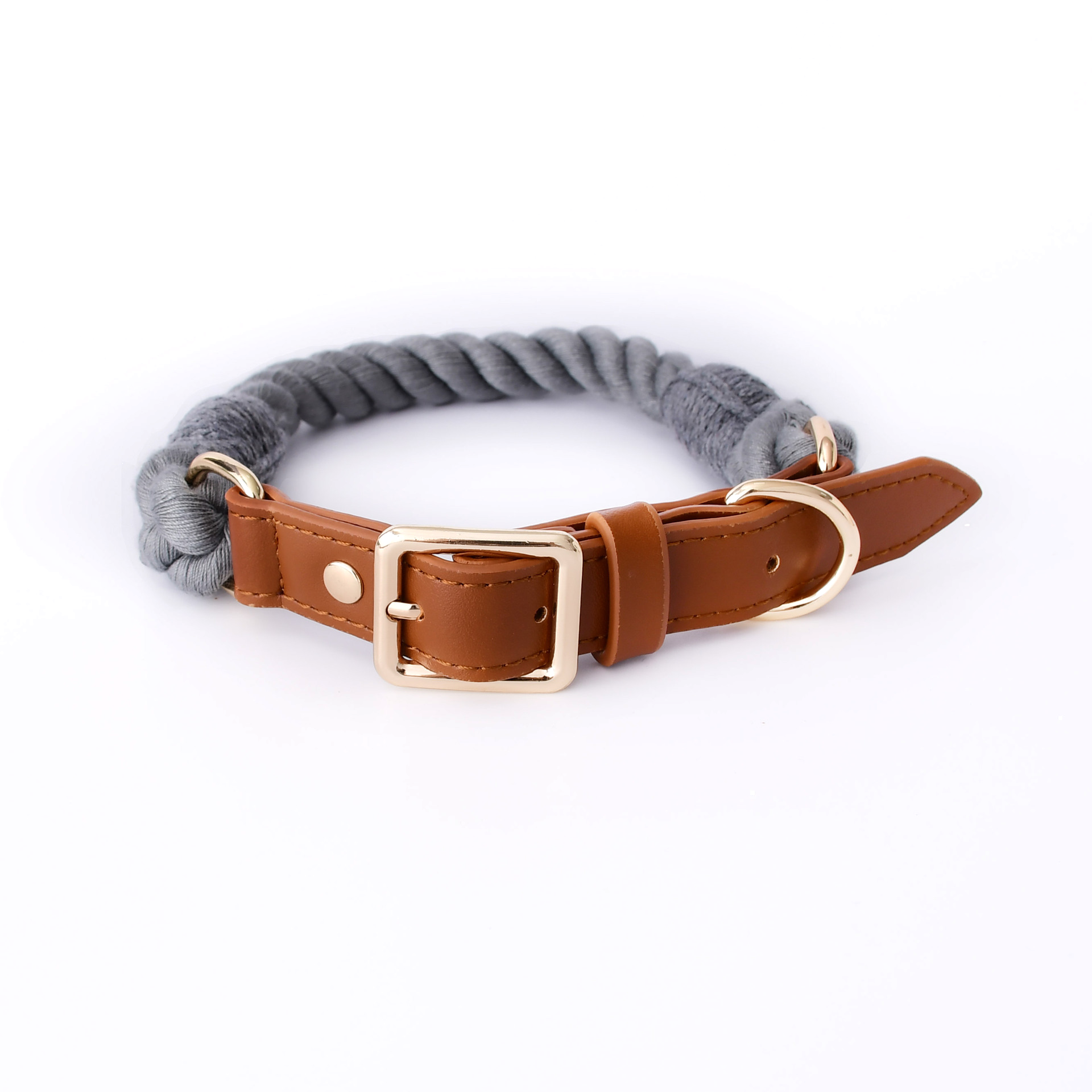 Hand-Braided Cotton Rope Collar & Lead Set, Forest Green - Charcoal
