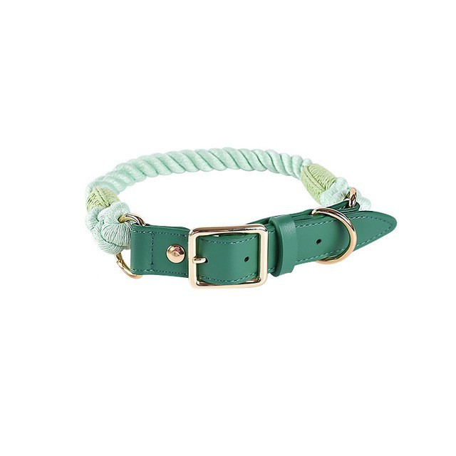 Hand-Braided Cotton Rope Collar & Lead Set, Forest Green - Mint
