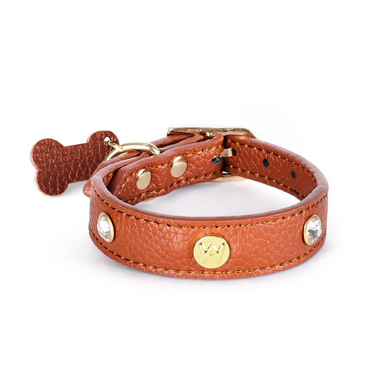 Cognac Crystal Stud Collar - Tan