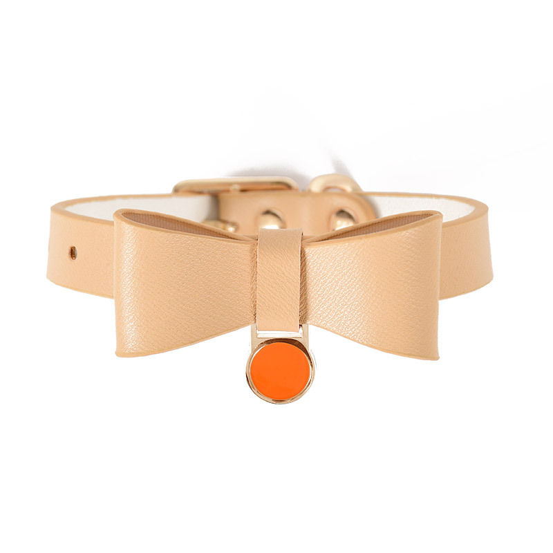 Bow Tie Collar with Round Tag, Vegan Leather - Apricot