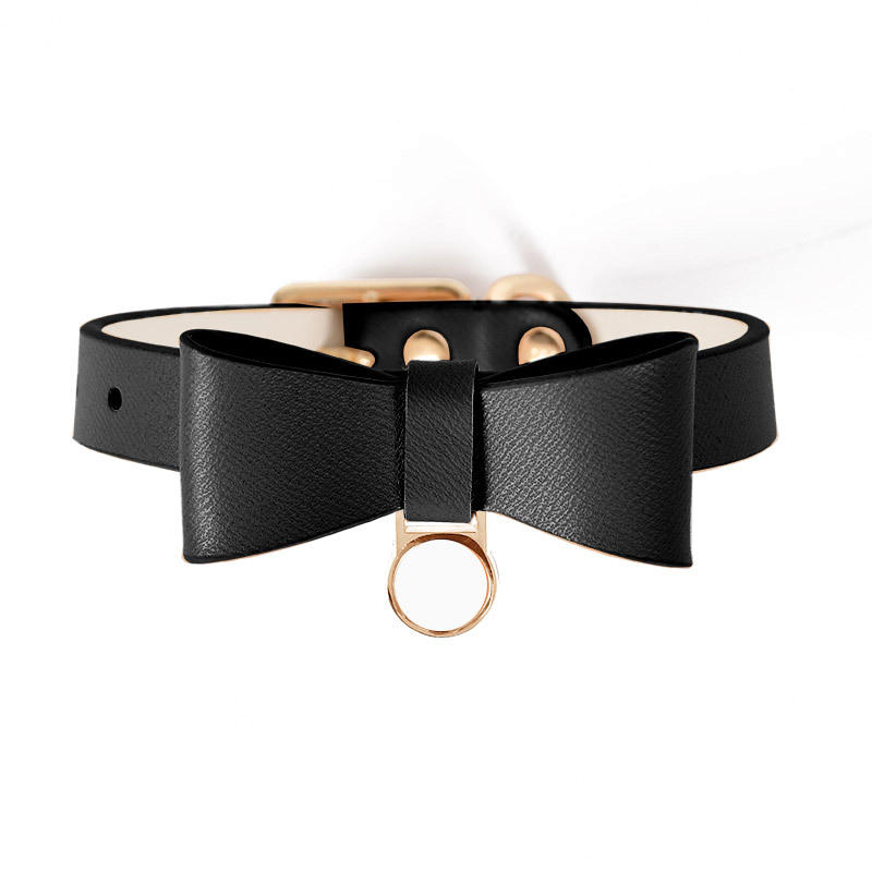 Bow Tie Collar with Round Tag, Vegan Leather