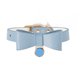 Bow Tie Collar with Round Tag, Vegan Leather - Blue