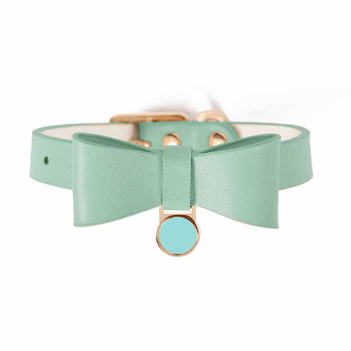 Bow Tie Collar with Round Tag, Vegan Leather