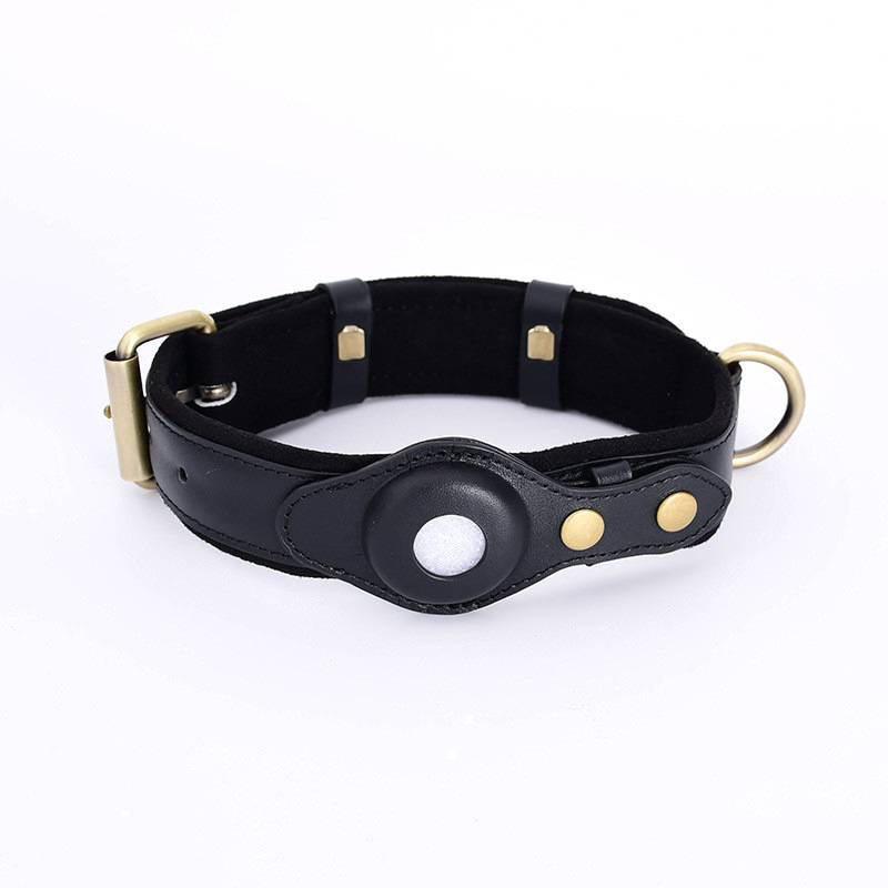 Padded Tracker Collar & Lead Set, Compatible with AirTag - Suede Jet Black