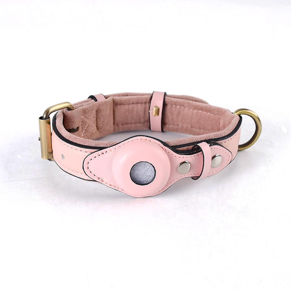 Padded Tracker Collar & Lead Set, Compatible with AirTag - Suede Soft Pink
