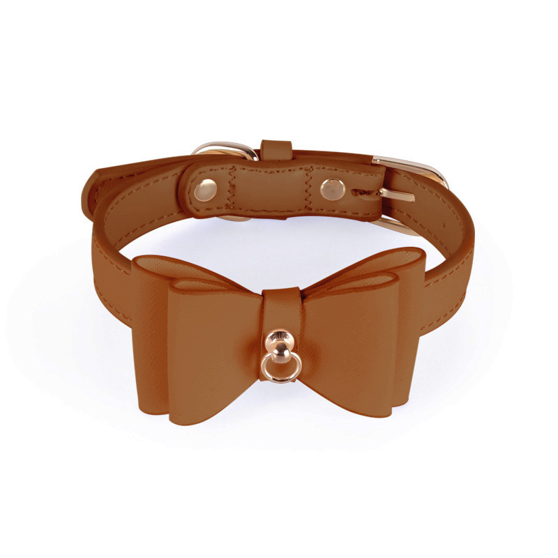 Blush Pink Bow Collar in Vegan Leather - Tan