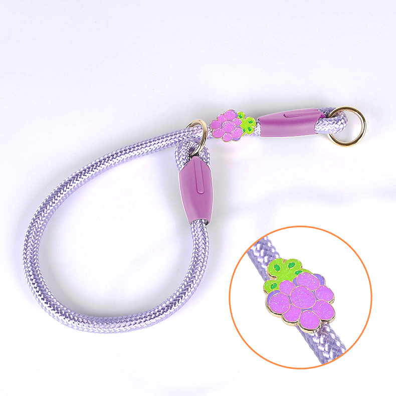 Strawberry Charm Pink Rope Collar & Slip Collar Set - Crystal Violet Grape