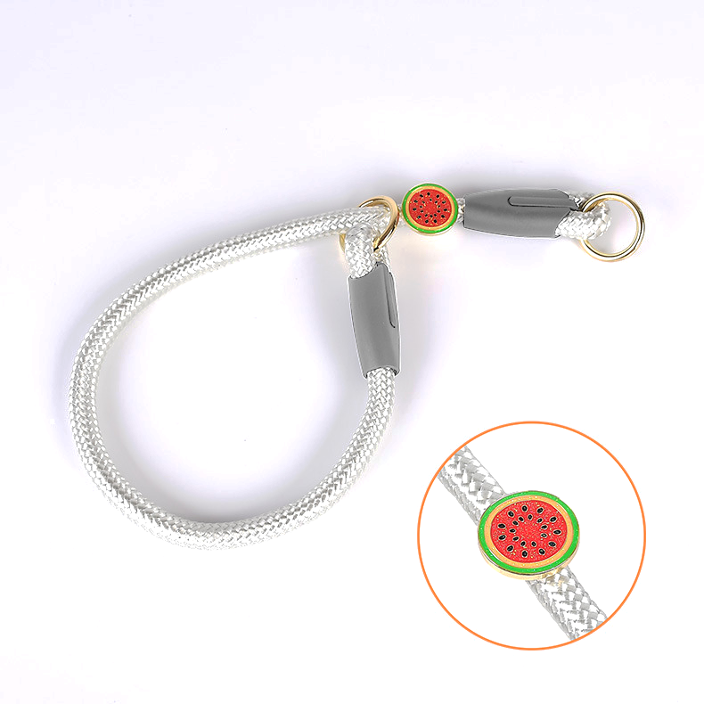 Strawberry Charm Pink Rope Collar & Slip Collar Set - Diamond Silver Watermelon