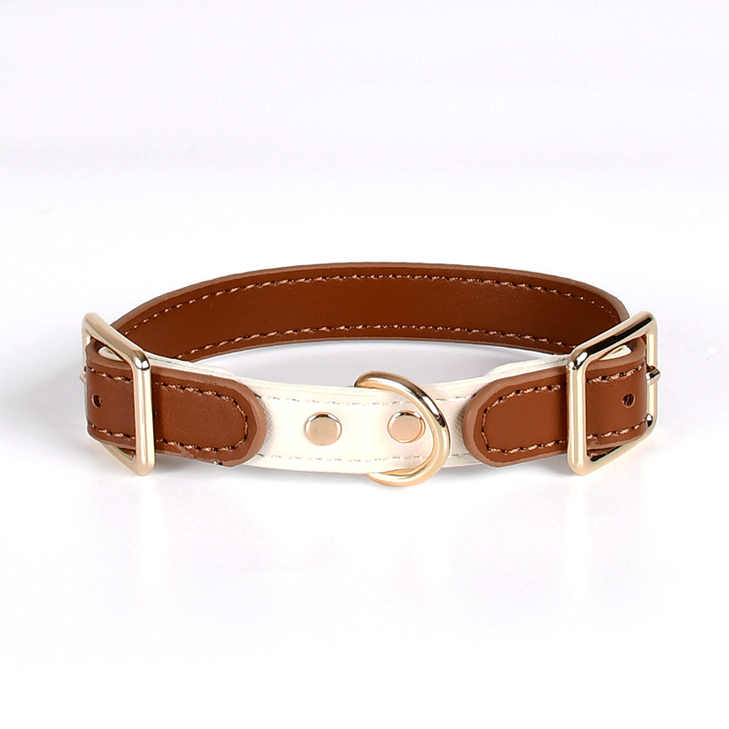 Classic Two-Tone Collar & Lead Set with Gold-Tone Hardware - Tan