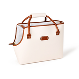 Open-Top Handbag Pet Carrier with Tan Trim - Ivory