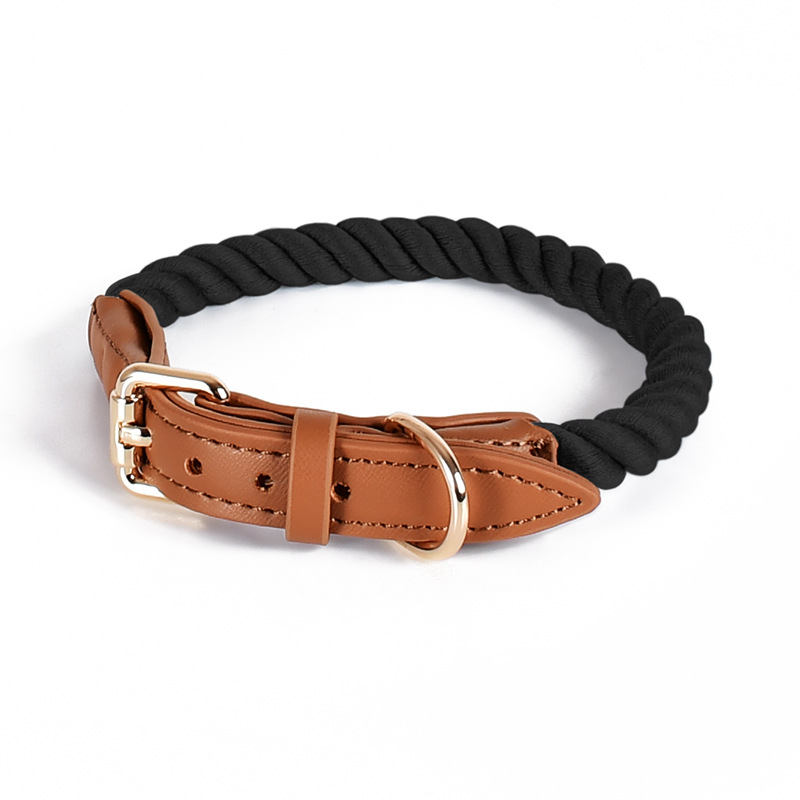 Kelly Green Cotton Rope Collar, Brass-Tone Hardware - Black