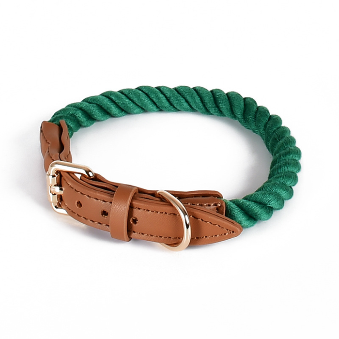 Kelly Green Cotton Rope Collar, Brass-Tone Hardware