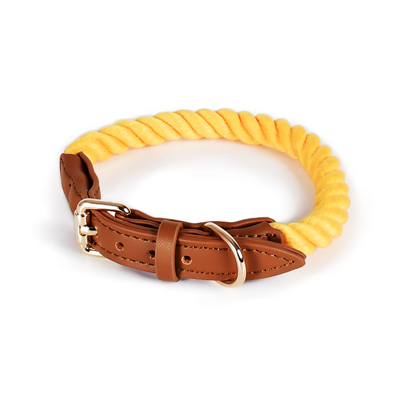 Kelly Green Cotton Rope Collar, Brass-Tone Hardware - Honey Orange