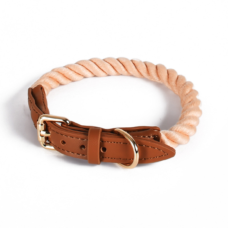 Kelly Green Cotton Rope Collar, Brass-Tone Hardware - Powder Pink