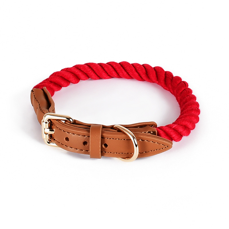 Kelly Green Cotton Rope Collar, Brass-Tone Hardware - Red