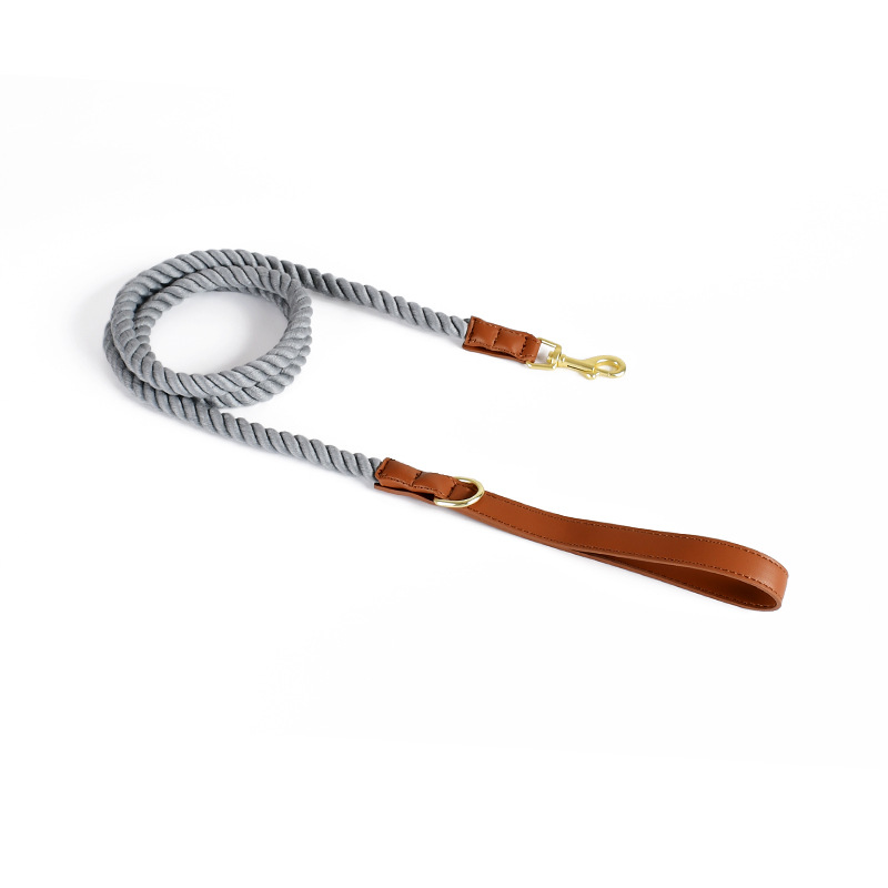 Kelly Green Cotton Rope Lead, Brass-Tone Hardware - Charcoal