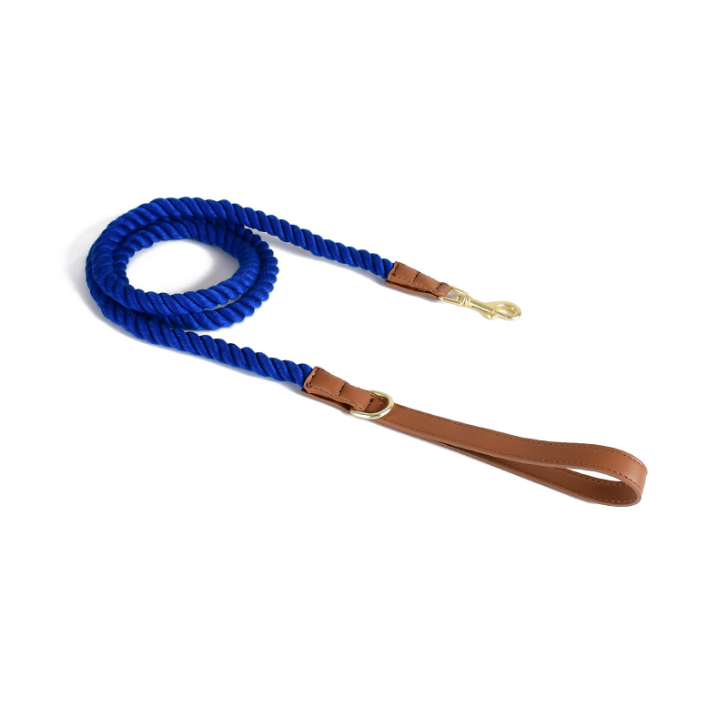 Kelly Green Cotton Rope Lead, Brass-Tone Hardware - Navy