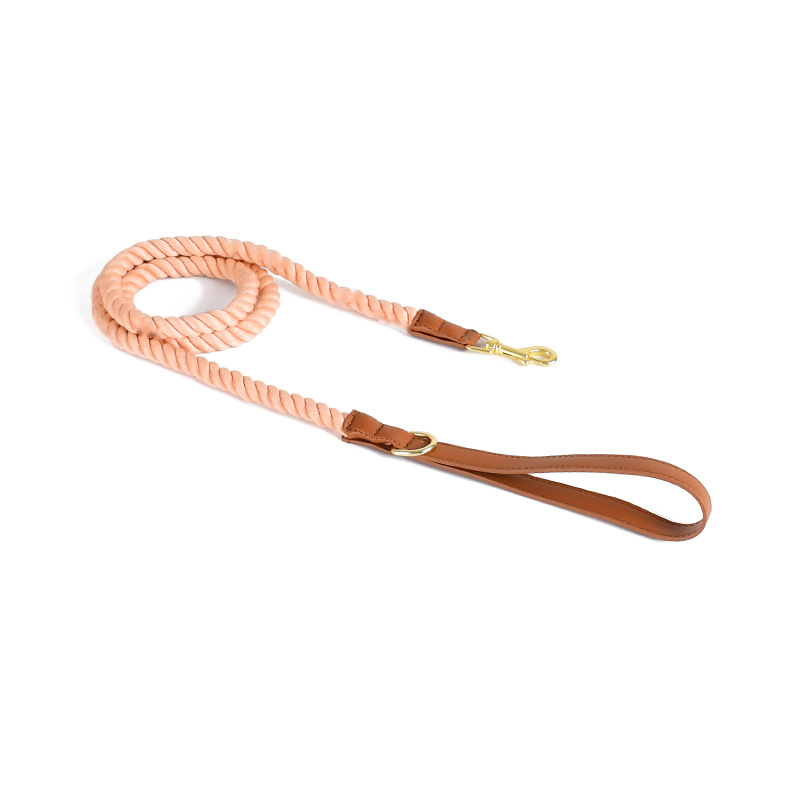 Kelly Green Cotton Rope Lead, Brass-Tone Hardware - Powder Pink