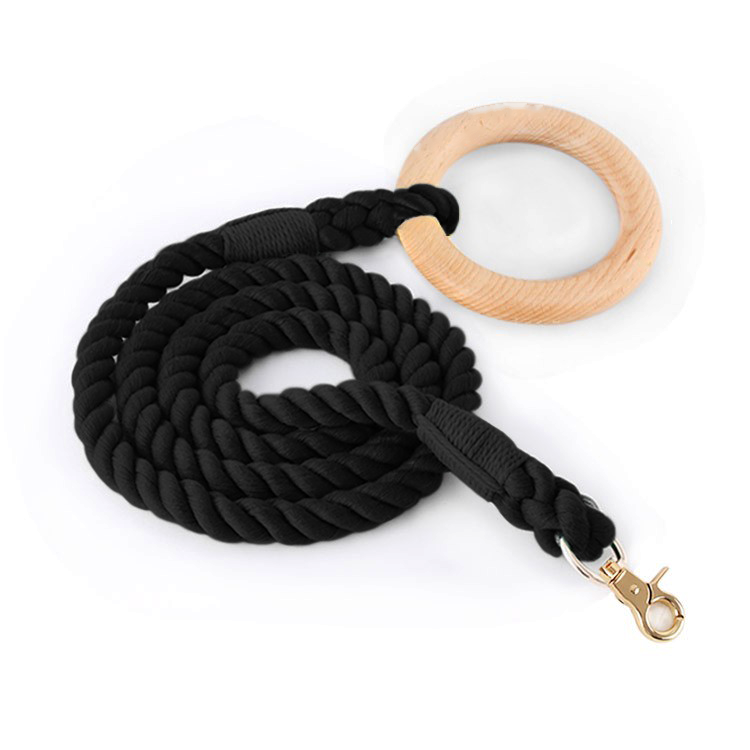 Carnival Ombre Rope Lead & Collar Set, Wooden Ring Handle - Black