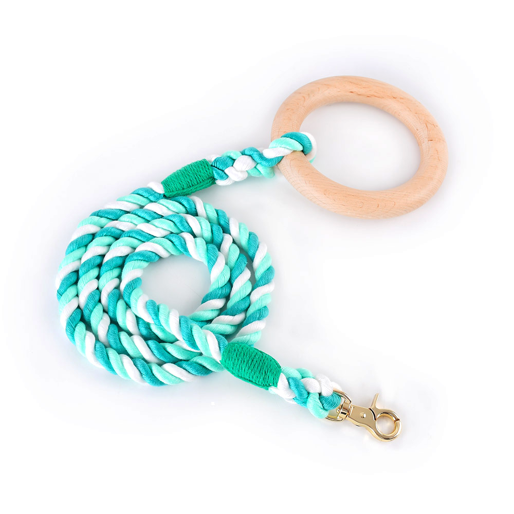 Carnival Ombre Rope Lead & Collar Set, Wooden Ring Handle - Fern Green