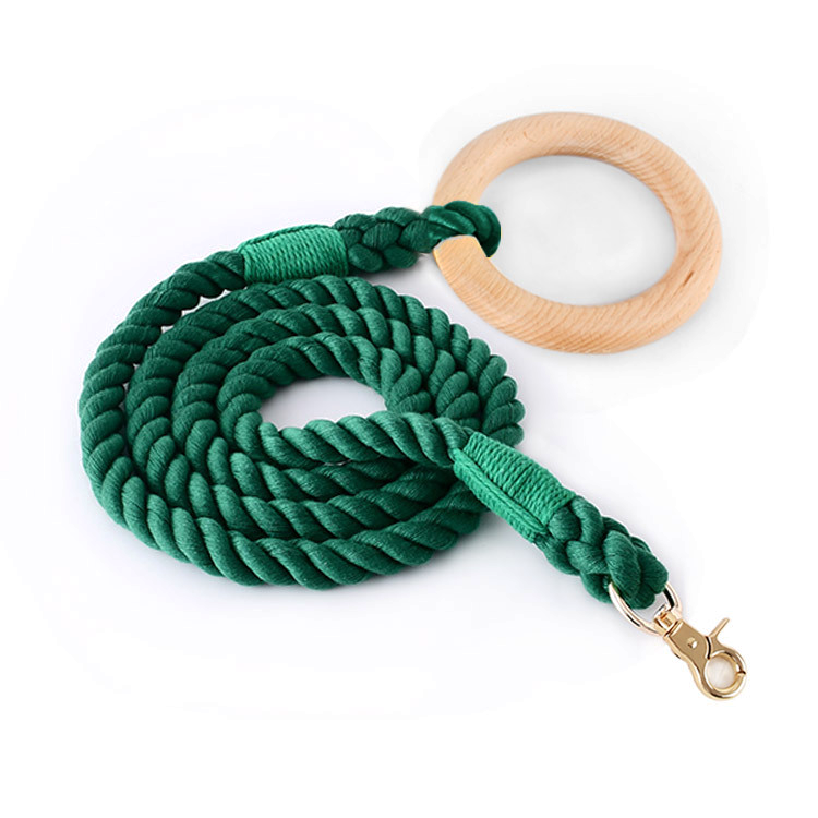 Carnival Ombre Rope Lead & Collar Set, Wooden Ring Handle - Forest