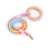 Carnival Ombre Rope Lead & Collar Set, Wooden Ring Handle - Macaron