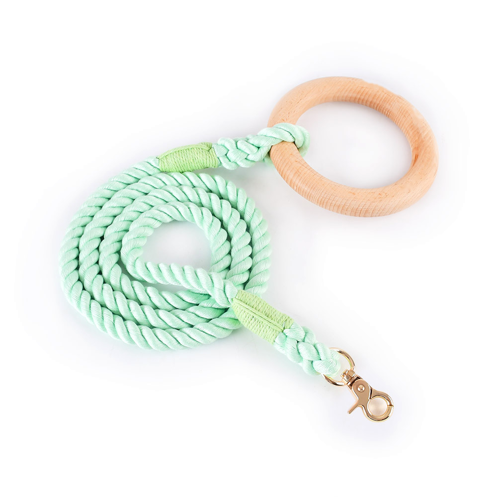 Carnival Ombre Rope Lead & Collar Set, Wooden Ring Handle - Mint