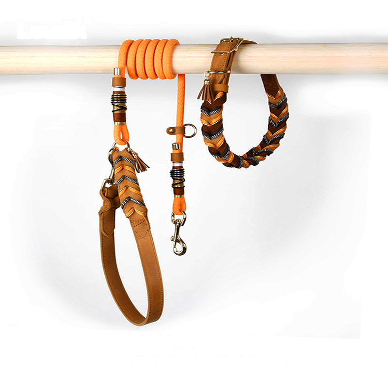 Harvest Fishtail Collar & Rope Lead Set, Hand-Braided Leather - view 1