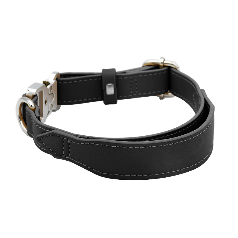 Camel Vegan Leather Collar Walk Set - Black