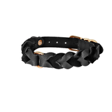 Forest Green Braided Genuine Leather Collar - Ring weave Black