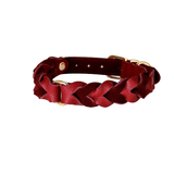 Forest Green Braided Genuine Leather Collar - Ring weave Red