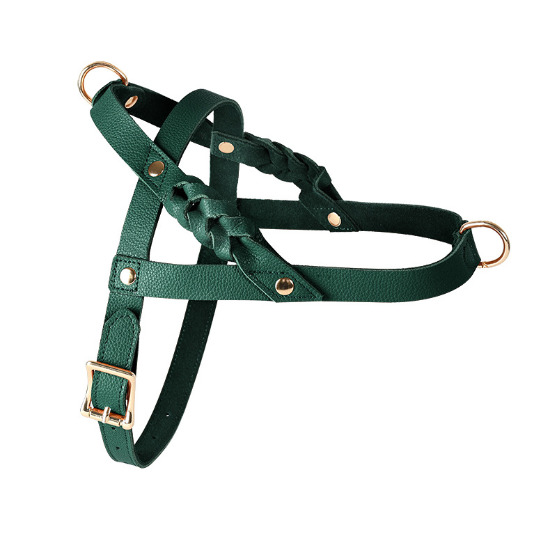 Forest Green Braided Genuine Leather Harness - Green