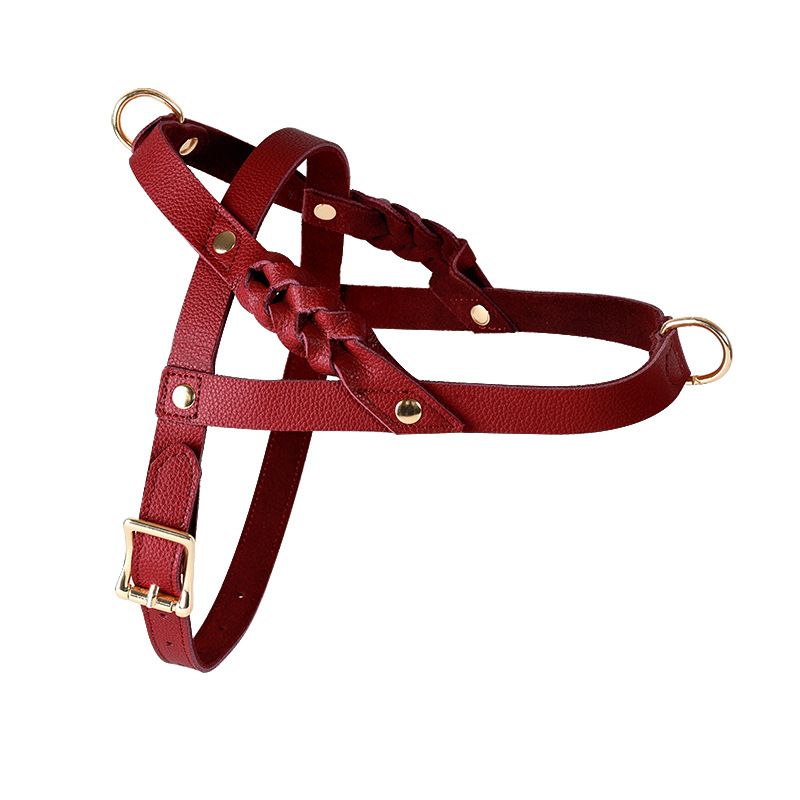Forest Green Braided Genuine Leather Harness - Red
