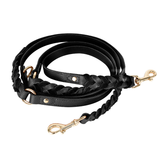 Forest Green Braided Genuine Leather Lead - Double-ended Black