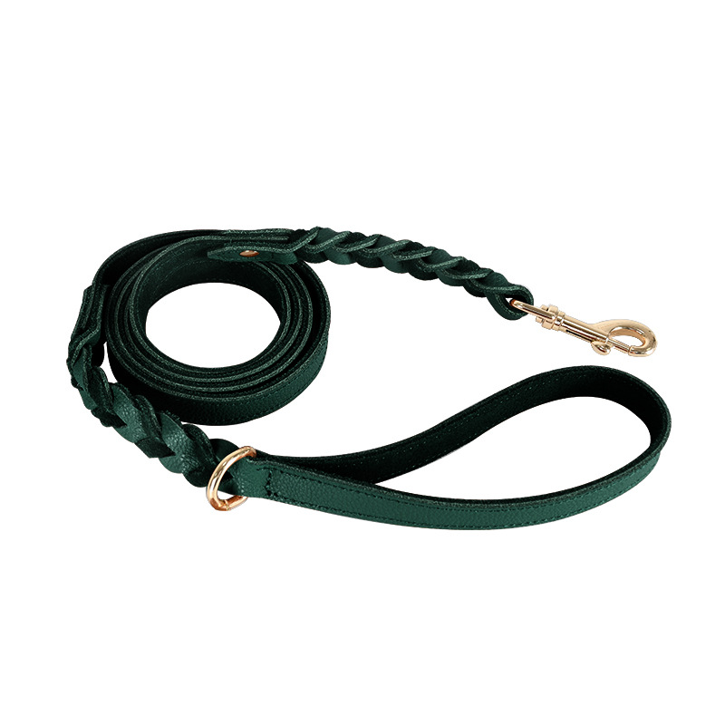Forest Green Braided Genuine Leather Lead - Green