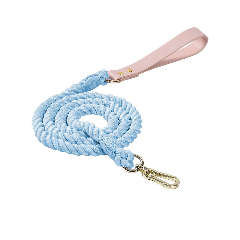 Sorbet Ombre Cotton Rope Lead, Blush Handle - Sky Blue