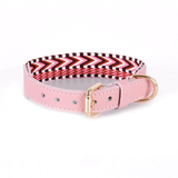 Arrowhead Webbing Collar, Genuine Leather Trim - Blush