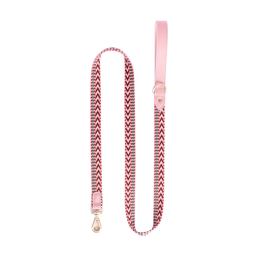 Arrowhead Webbing Lead, Genuine Leather Trim - Blush